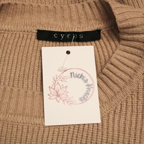 Cyrus Oatmeal Ribbed Knit Sweater Flared Sleeve Oversized Tunic Top Size S - Picture 6 of 9